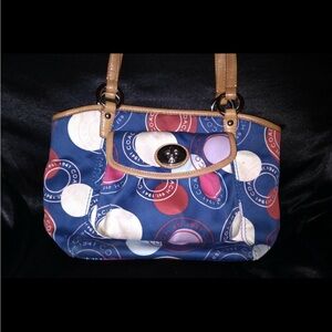 Coach Leah Tote handbag Purse Red White Blue Polka Dot